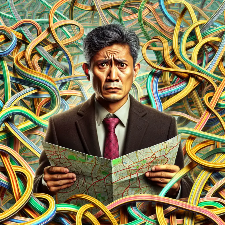 Visual representation of "spaghetti" - A confusing or complicated situation.