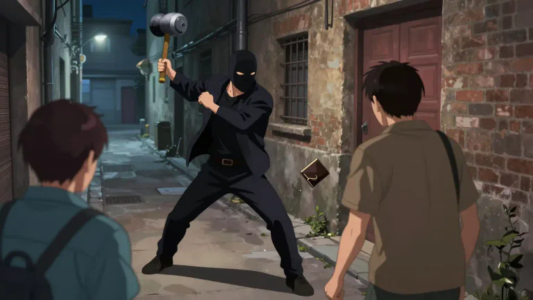Visual representation of "cosh" - To hit someone with a cosh or similar object.