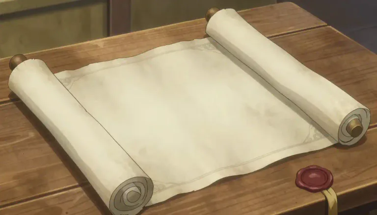 Visual representation of "scroll" - A roll of paper or parchment with writing on it.
