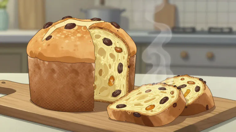 Visual representation of "panettone" - A type of sweet, Italian yeast-leavened bread traditionally associated with Christmas, known for its dome shape and rich taste.