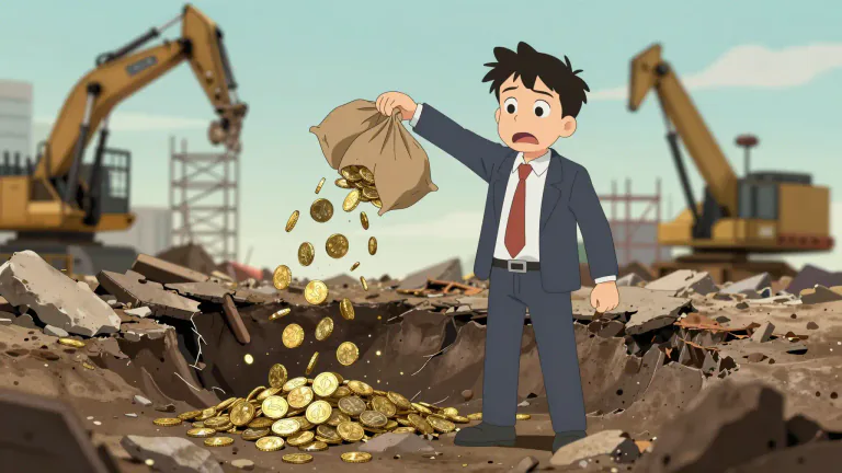 Visual representation of "malinvestment" - A situation where money is invested in projects that do not produce profitable results.