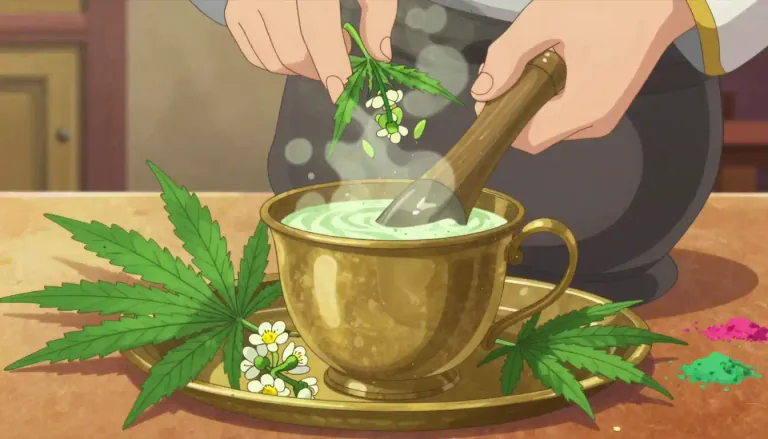 Visual representation of "bhang" - A type of Indian food or drink made from the leaves and flowers of cannabis.