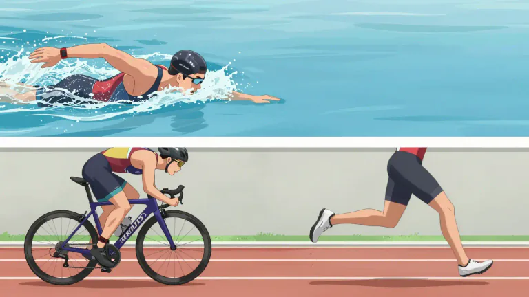 Visual representation of "triathlete" - A person who competes in a triathlon, which includes swimming, biking, and running.