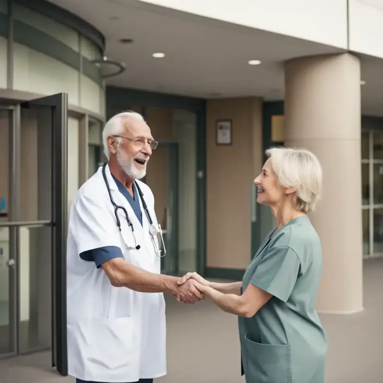 Visual representation of "check into" - To admit oneself into a hospital or other care facility