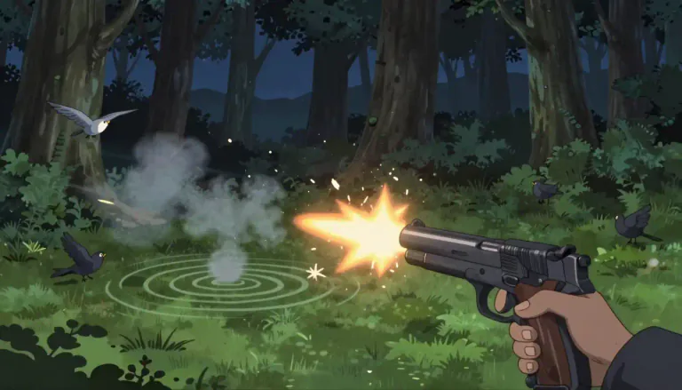 Visual representation of "gunshot" - The sound made when a gun is fired