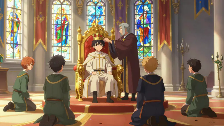 Visual representation of "enthrone" - To install someone as a king or queen.