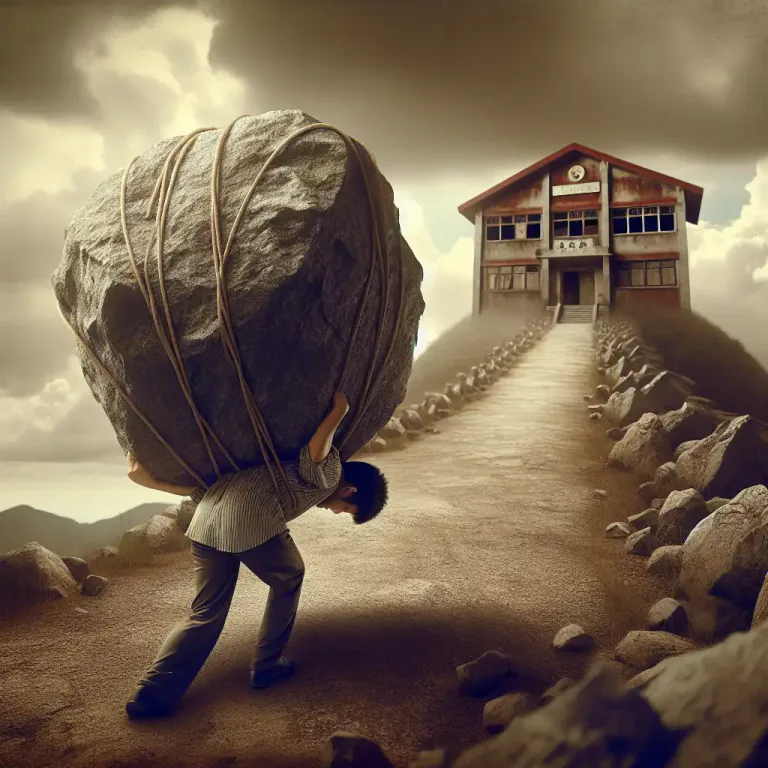Visual representation of "millstone" - Something that is very difficult and prevents people or organizations from succeeding or making progress.