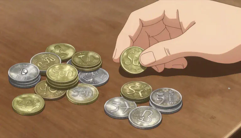 Visual representation of "sen" - It is a kind of coin or unit of money in Japan and Indonesia.