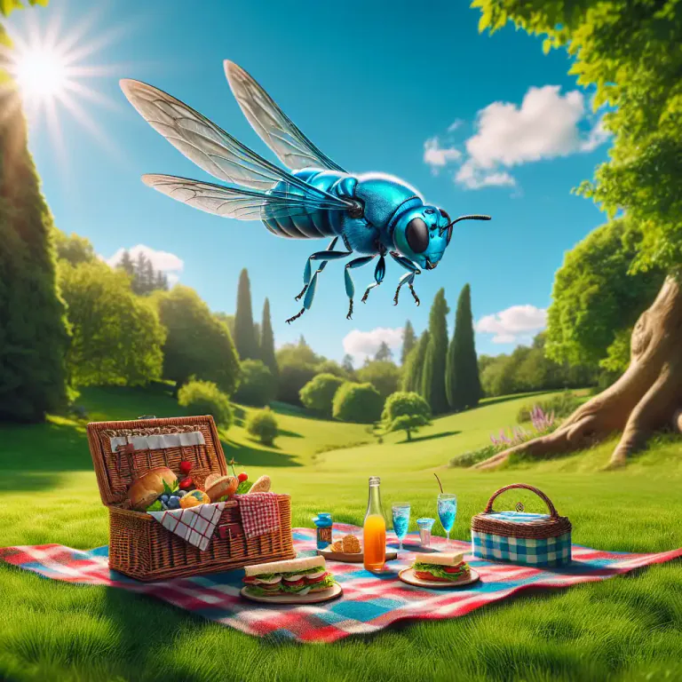 Visual representation of "bluebottle" - A type of flying insect with shiny blue body.