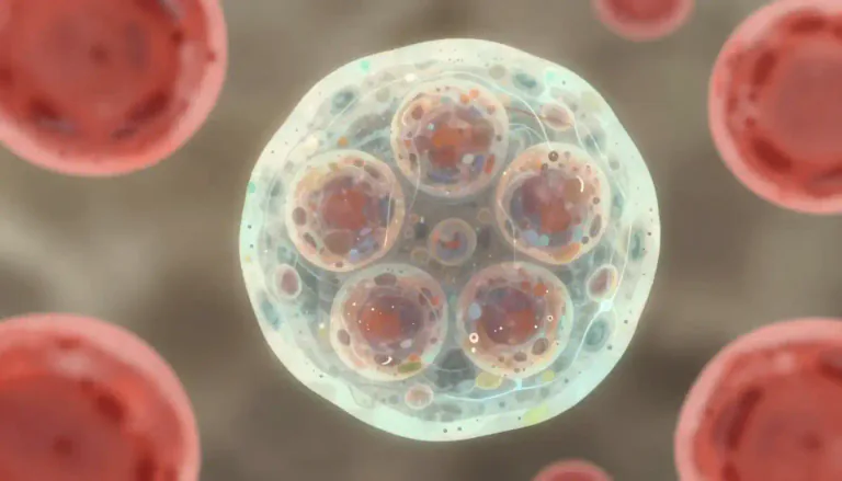 Visual representation of "polymorphonuclear" - Relating to a type of white blood cell that has a nucleus with multiple lobes.