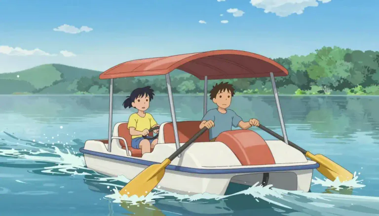 Visual representation of "paddleboat" - A paddleboat is a boat that moves by using paddles powered by either human effort or an engine.