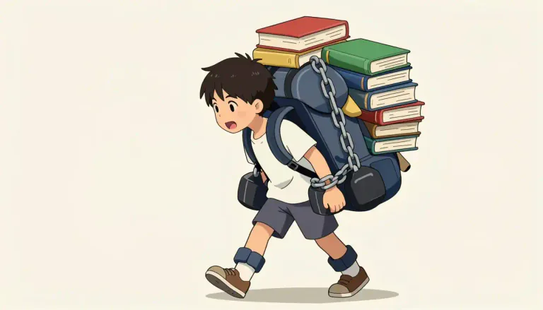 Visual representation of "encumber" - To make someone or something carry or hold a lot of heavy things