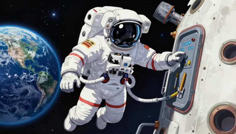 Visual representation of "spacewalk" - The act of an astronaut moving outside of their spacecraft while in outer space.