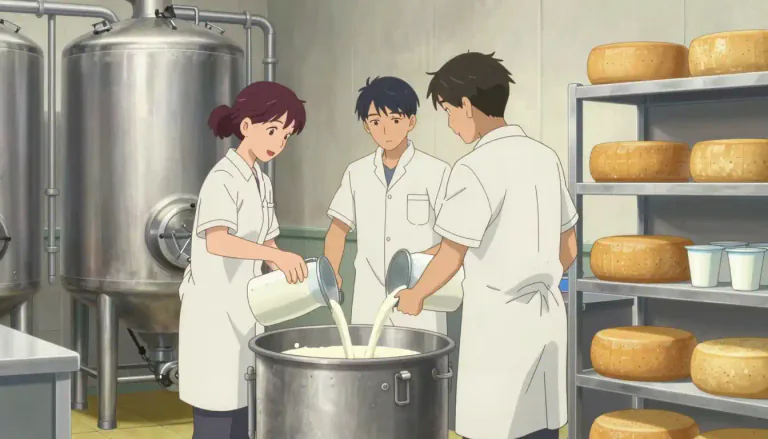 Visual representation of "dairy" - A place where milk is kept and processed to make dairy products like cheese, yogurt etc.