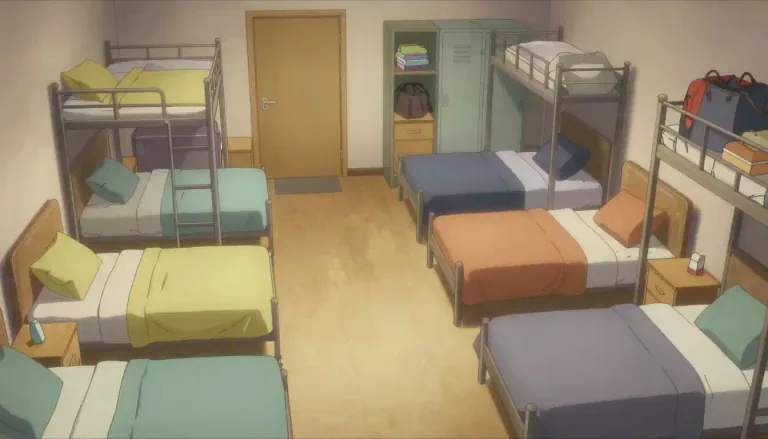 Visual representation of "dormitory" - A large room with many beds, where people can sleep.