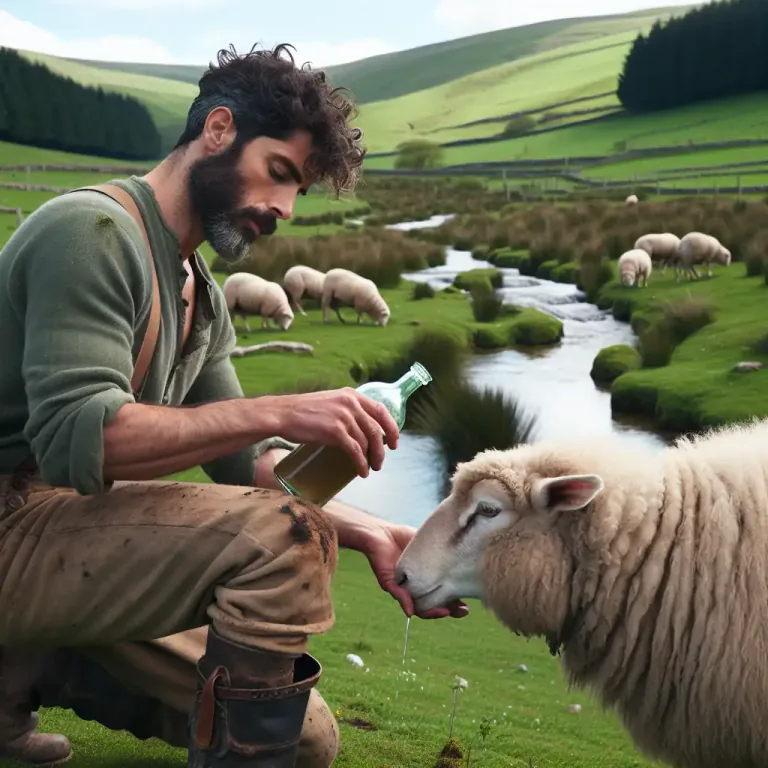 Visual representation of "drench" - to give a large amount of liquid medicine to an animal