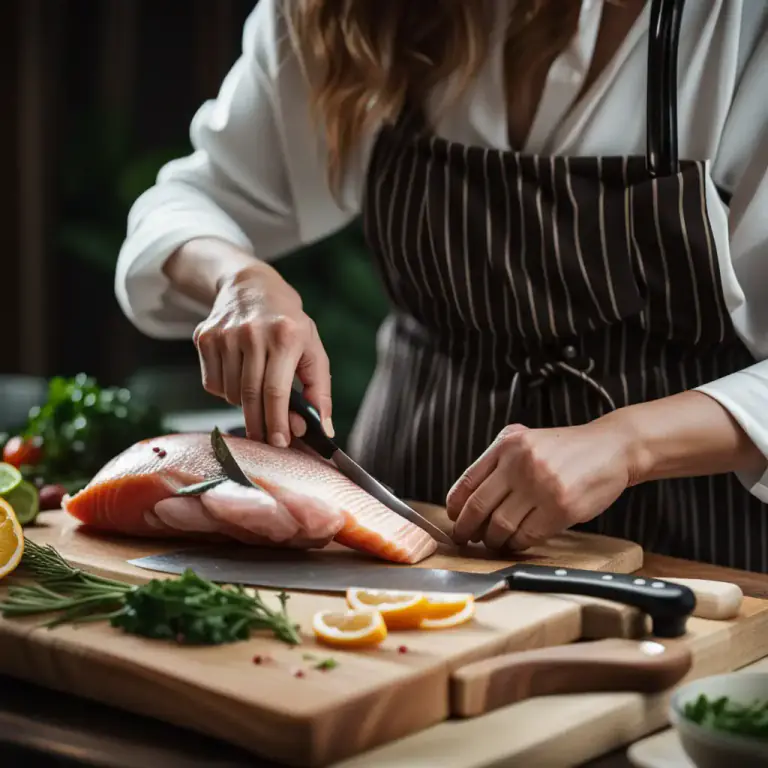 Visual representation of "fillet" - To remove the bones from a piece of fish or meat.