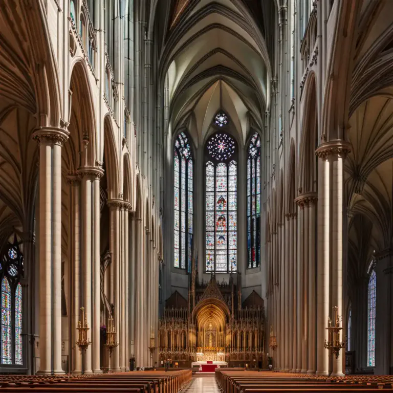 Visual representation of "clerestory" - The upper part of the nave, choir, and transepts of a large church, containing a series of windows.