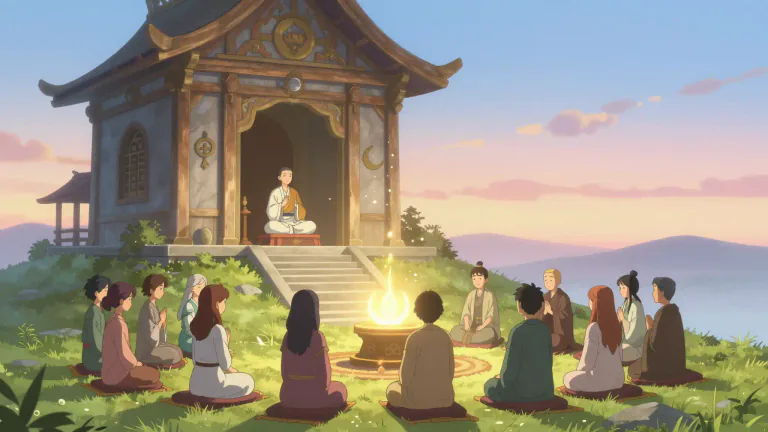 Visual representation of "religion" - A belief in a god or gods, and the activities that are done in respect of these beliefs.