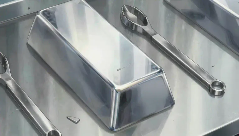 Visual representation of "chromium" - A hard, shiny, silver-colored metal used to make stainless steel and other alloys.