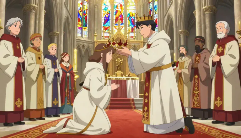 Visual representation of "coronation" - A ceremony to make someone a king or queen.