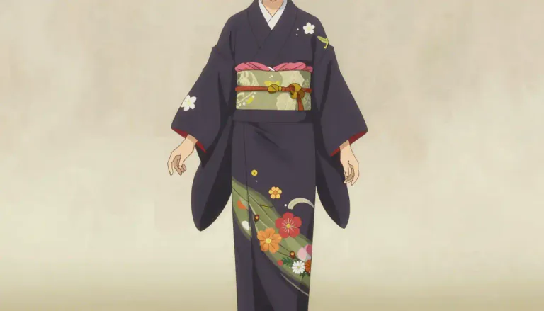 Visual representation of "kimono" - A traditional Japanese garment, a long robe with wide sleeves, tied with a sash.