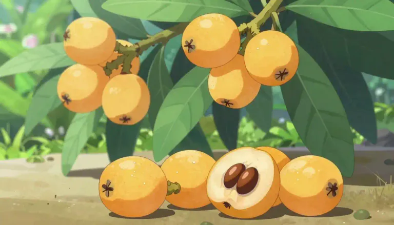 Visual representation of "loquat" - A small yellow fruit that is similar to a peach, also a tree that produces this fruit.
