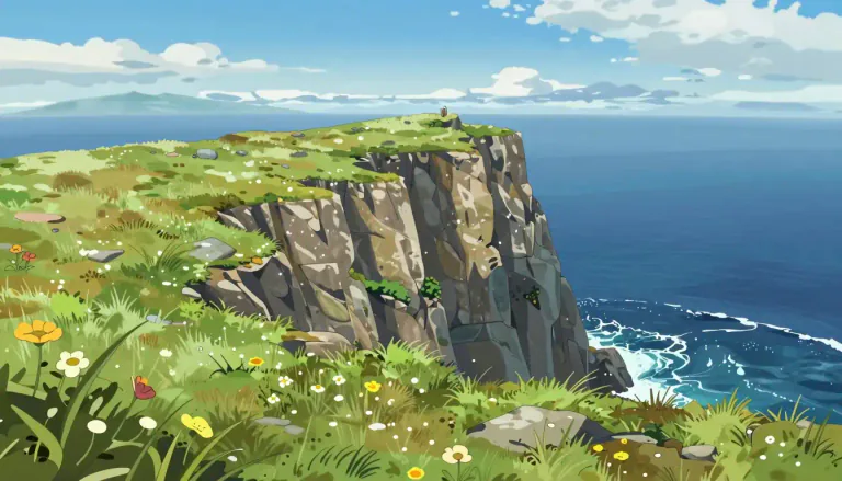 Visual representation of "clifftop" - The top or summit of a cliff, usually offering a wide view of the surroundings.