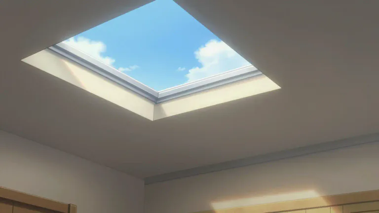 Visual representation of "skylight" - A window on a roof that allows light from the sky to enter a building