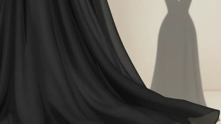 Visual representation of "crape" - A lightweight crinkled fabric often used for evening gowns and mourning attire.