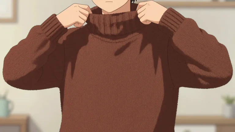 Visual representation of "pullover" - A warm piece of clothing which is knitted and covers the upper part of your body and arms, worn by pulling it over your head.