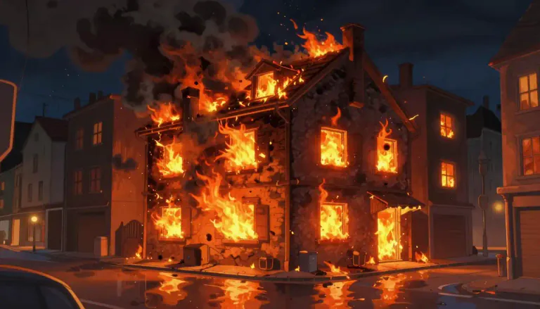 Visual representation of "afire" - In a state of burning; on fire.