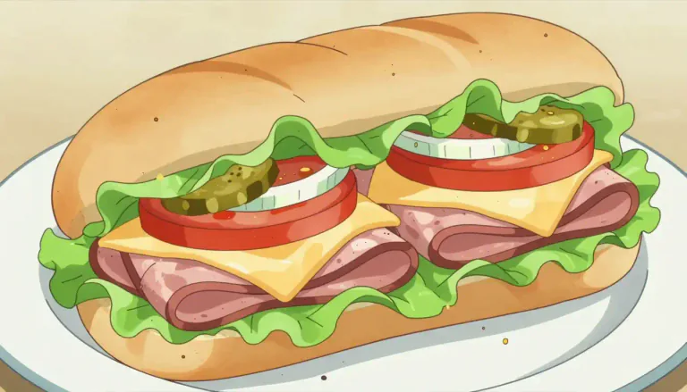 Visual representation of "hoagie" - A long sandwich filled with various ingredients, typically cold cuts, cheese, and vegetables, served in a long, soft roll.