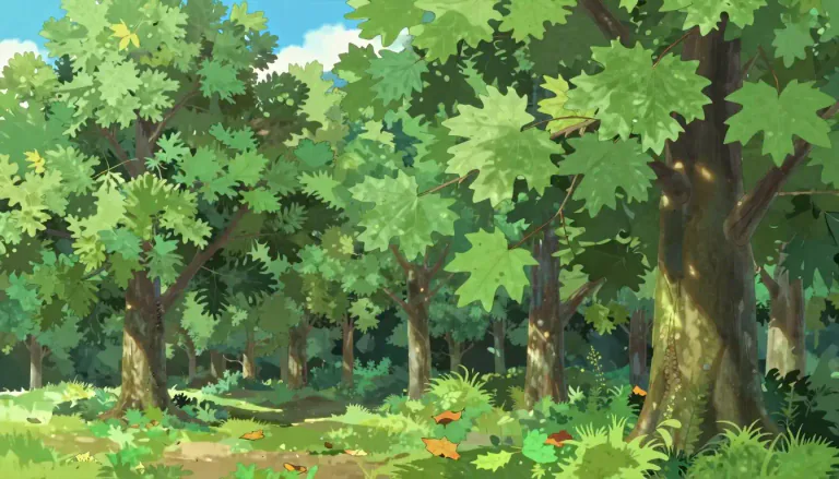 Visual representation of "broadleaf" - A type of tree or plant that has wide, flat leaves instead of needle-like leaves. Often refers to deciduous trees.