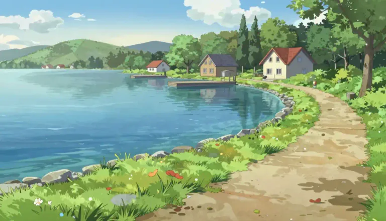 Visual representation of "lakefront" - The area directly adjacent to a lake, typically considered desirable for residential, recreational, or commercial purposes.
