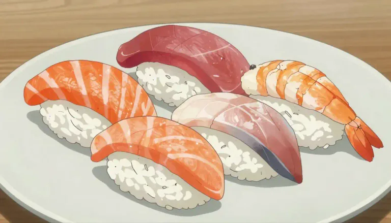Visual representation of "nigiri" - A type of sushi consisting of a small ball of vinegared rice, topped with a slice of fish or seafood.
