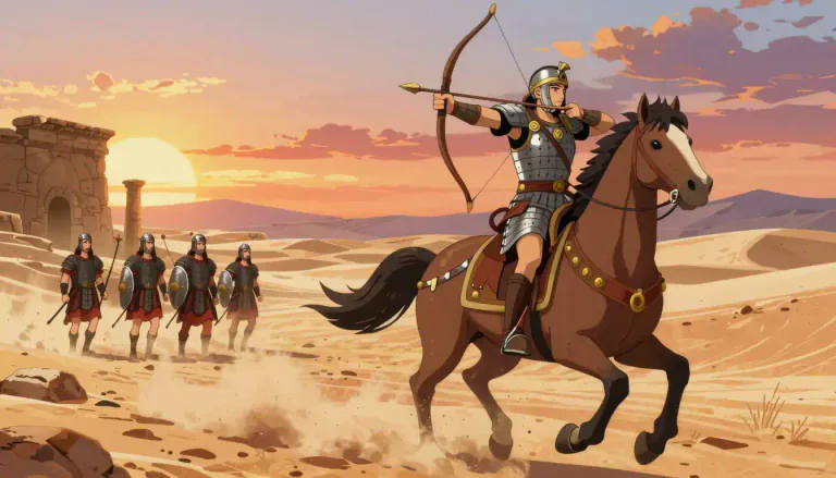 Visual representation of "parthian" - Relating to an ancient empire in Persia, known for its conflicts with Rome.