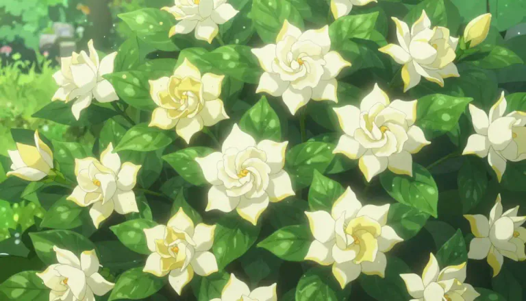 Visual representation of "gardenia" - A type of plant or bush which has white or yellow flowers with a sweet smell.