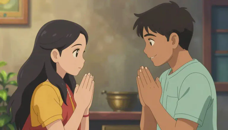 Visual representation of "namaste" - A greeting or salutation used in India, expressing respect and reverence.