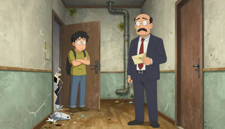 Visual representation of "slumlord" - A landlord who rents out poorly maintained or unhealthy properties, often taking advantage of low-income tenants.