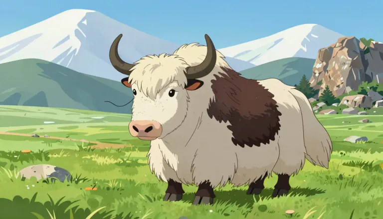 Visual representation of "yak" - A type of mammal, similar to a cow, but with long hair. They live in the mountains in central Asia.