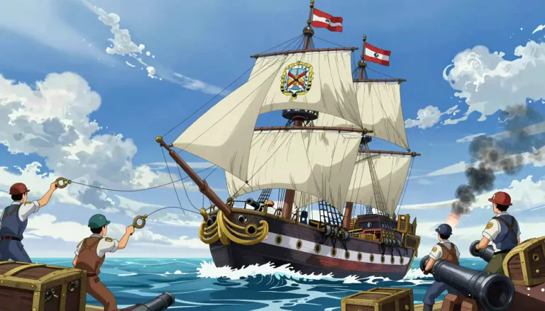 Visual representation of "privateer" - A pirate authorized by a government to attack and steal from enemy ships during wartime