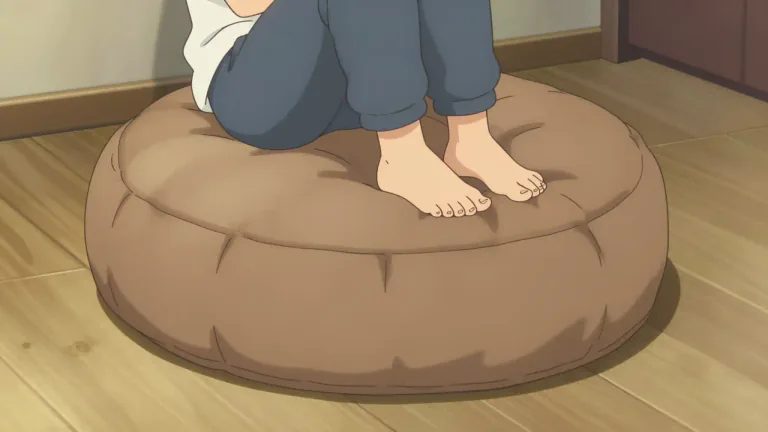 Visual representation of "pouf" - A pouf is a padded, upholstered seat or ottoman, usually low to the ground and often round, used for sitting or as a footrest.