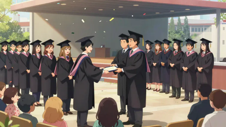 Visual representation of "commencement" - A ceremony in which degrees or diplomas are conferred on university or college students