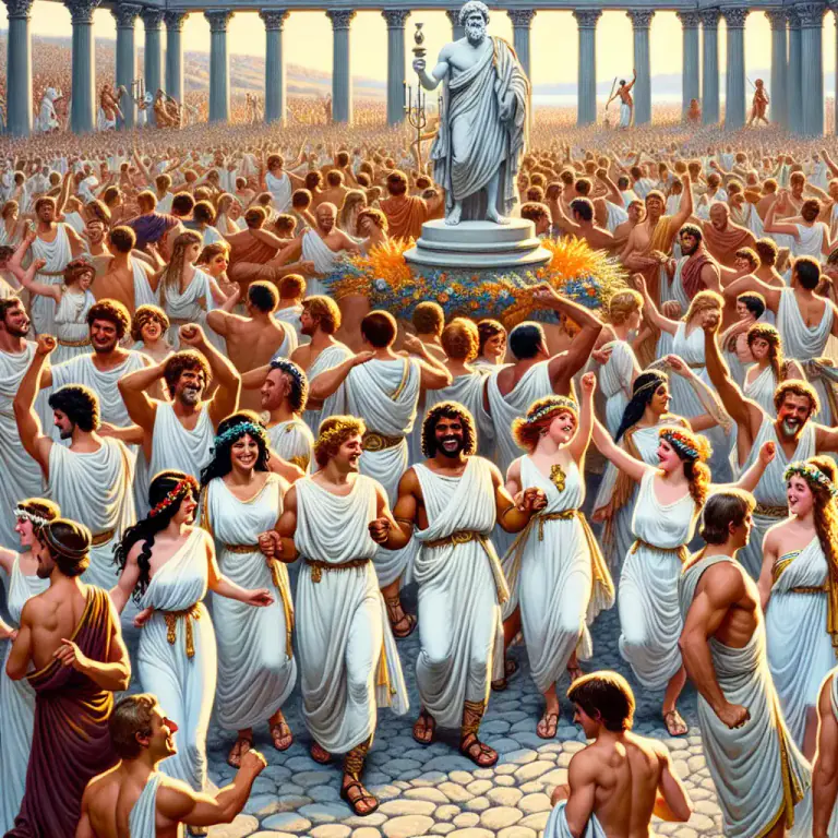 Visual representation of "saturnalia" - A festival in ancient Rome in honor to the god Saturn, marked by unrestrained celebration and joy