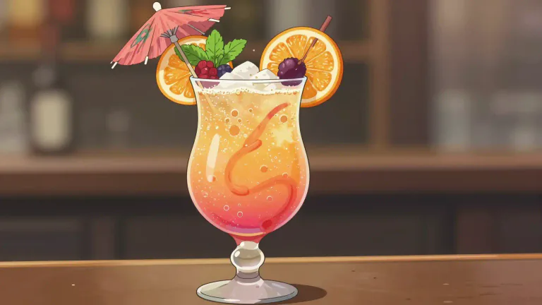 Visual representation of "mocktail" - A non-alcoholic drink that resembles a cocktail, often made with fruit juices, flavored syrups, and soda.
