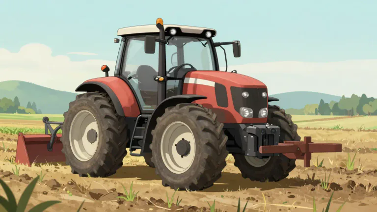 Visual representation of "tractor" - A heavy vehicle used for farming to pull machinery and other equipment