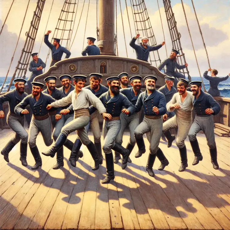 Visual representation of "hornpipe" - A lively dance that was popular in the past, often associated with sailors.
