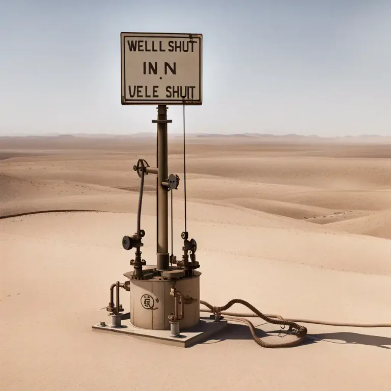 Visual representation of "shut in" - In geology, it defines a type of oil or gas well that has been closed because it's unusable or not needed at the moment.