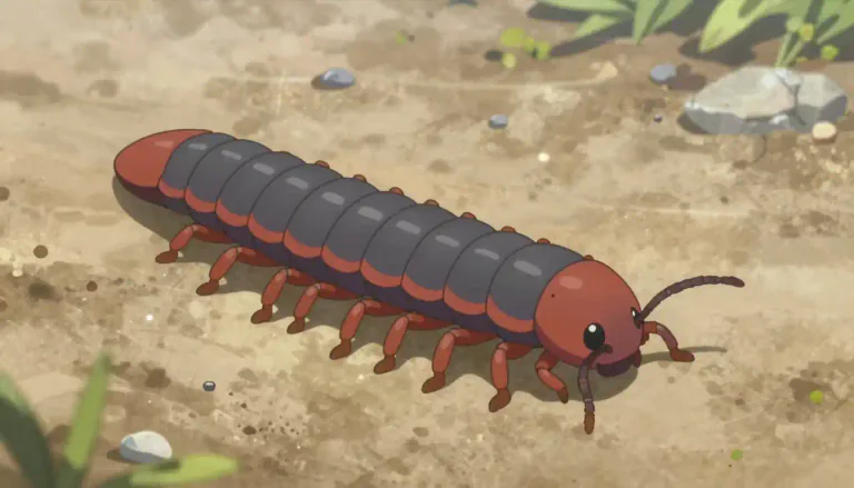 Visual representation of "millipede" - A millipede is a small, elongated creature that has many segments and usually two pairs of legs on each segment.